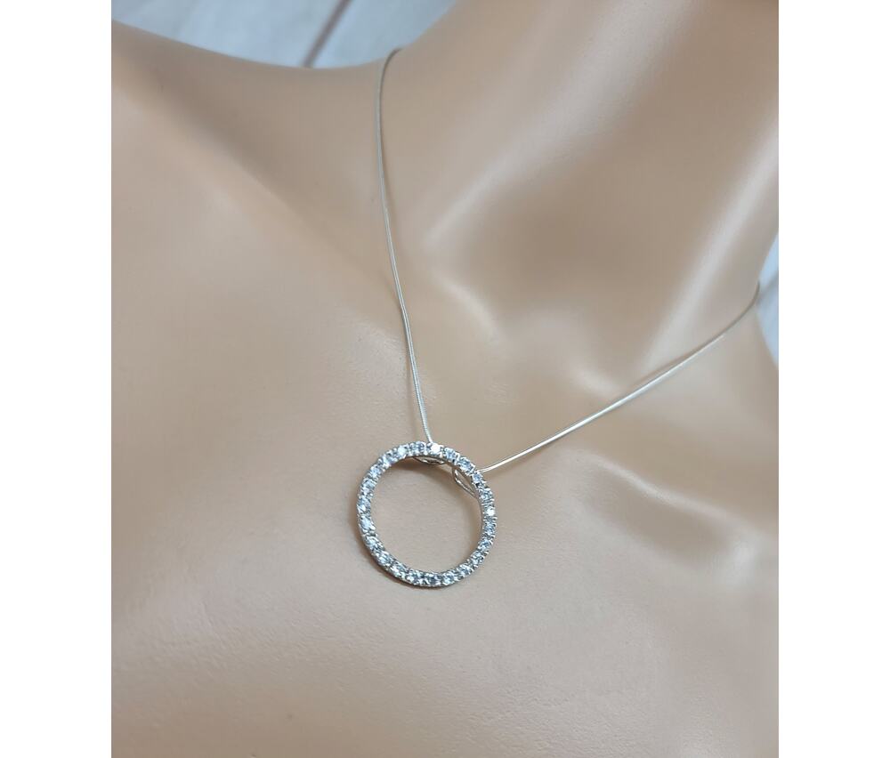 Sterling Silver "Circle of Life" Eternity Pendant Necklace CZs 925 SS Chain